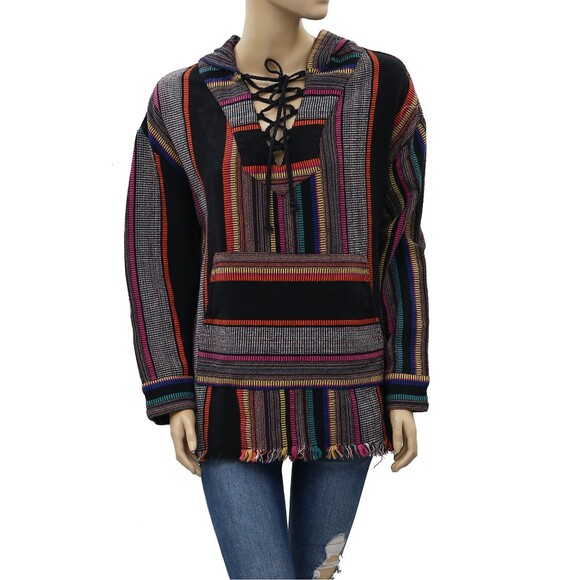 Urban Outfitters Tyler Lace-Up Top Pullover Hoodie Striped Sweatshirt XS 209241 - Picture 4 of 12